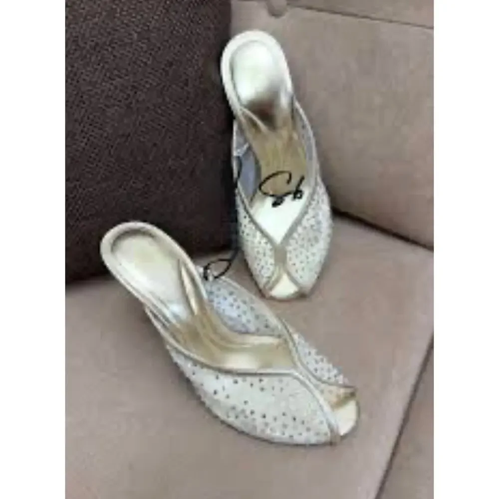 ZARA MESH MULE SANDALS IN GOLD Size 39 or US 8